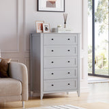 5 Drawers Dresser for Bedroom, Farmhouse Tall Wood Chest of Drawers for Clothes, Big Storage Dressers Organizer with Gold Handles & Deep Drawers for Bedroom, Living Room, Closet, Hallway, Grey GAOMON