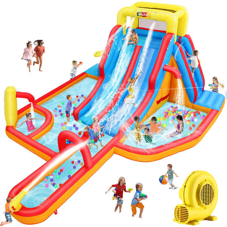 Whubefy Extra Large Inflatable Water Slide, 18X14 Ft Bounce House for 5-12, 840D+420D Oxford Fabric, Long Slide/Splash Pool/680W Blower/10 Accessories, Suitable for 10 Kids, Backyard Summer Fun Whubefy
