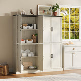 Tradare 71'' Tall Pantry Cabinet, Farmhouse Kitchen Pantry Storage Cabinet with Barn Door and Adjustable Shelves, Rustic White Wood Freestanding Cupboard for Kitchen, Dining Room Tradare