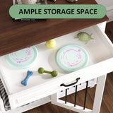 DAWNSPACES Furniture Style Dog Crate, 64.6 Inch Wooden Large Dog Kennel with Drawers & Divider, Indoor Dog House Furniture with Double Rooms for Medium Small Dogs, White DAWNSPACES