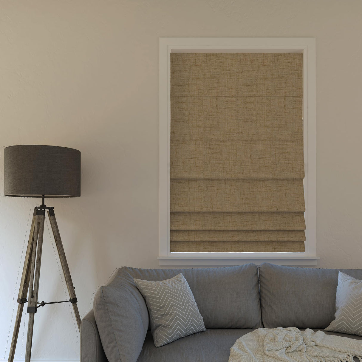 Sun Zero Seraphina Textured 100% Blackout Cordless Roman Shade, 31" x 64", Taupe Sun Zero