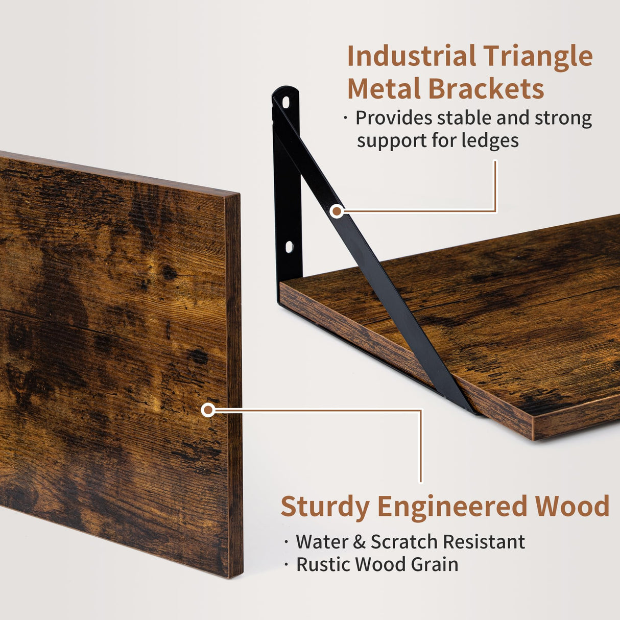 Axeman Deep Floating Shelves, 16W x 12D Rustic Wood Floating Shelves Set of 2, 12 Inch Deep Large Floating Shelves for Wall Decor, Hanging Shelves for Farmhouse Kitchen Bathroom Bedroom - Rustic Brown Axeman