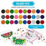 30,000 pcs Fuse Beads Kit 30 Colors 5MM for Kids, Including 10 Ironing Papers,48 Patterns, 7 Clear Pegboards, Tweezers, Perler Beads Compatible Kit HBlife