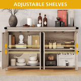 DWVO 55'' Sideboard Buffet Cabinet with Storage, Farmhouse Kitchen Storage Cabinet with Doors, Large Coffee Bar Cabinets with Adjustable Shelves for Kitchen, Living Room, Grey DWVO