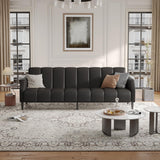 Fadware Faux Leather Couch, Convertible Futon Sofa Bed with Adjustable Backrest, Mid Century Leather Sofa Loveseat with Side Pockets& Metal Leg, Modern Leather Sleeper Sofa for Living Room Bedroom Fadware