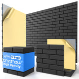 12 Pack Acoustic Panels with Self Adhesive, 12" X 12" X 0.4" High Density Sound Proof Foam Panels for Walls, Soundproof Wall Panels, Brick Sound Absorbing Panels for Home Studio Office Decor - Black NEPIS