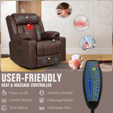 LAFWELL Retro Rocking Recliner Chair, Massage Rocker Recliner Chair with Vibration Massage and Heat, USB and Type-C Ports,360° Swivel Chairs,Living Room, Bedroom, Nursery, RV, Brown LAFWELL