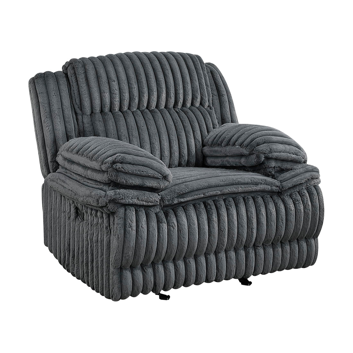 Lexicon Manual Glider Recliner Chair, Corduroy Manual Tab Pull Reclining Chair with Pillow Top Arms, Plush Cushions, Cozy Theater-Style Accent for Living Room/Bedroom, Easy Assembly, Dark Gray Lexicon