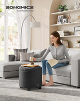 SONGMICS Round Ottoman, Ottoman with Storage, 17.7 Dia. x 17.5 H Inches Foot Rest with Legs, Load up to 330 lb, for Living Room, Bedroom, Dark Gray ULOM011G01 SONGMICS