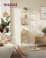 VASAGLE 6-Tier Bookcase, Slim Bookshelf with PC Door, Freestanding Storage Shelf with Metal Frame, Adjustable Shelf, for Living Room, Oak Beige and Pearl White ULLS123W57 VASAGLE