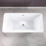WOODBRIDGE 59" Acrylic Freestanding Bathtub Contemporary Soaking White Tub with Brushed Nickel Overflow and Drain，BTA1509 -B/N-Drain &O WOODBRIDGE
