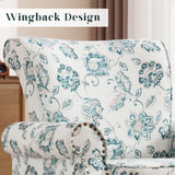 HCHAIRH Floral Wingback Accent Chairs Set of 2 with Removable Cushion Comfy Upholstered Armchair with Nailhead Trim and Wood Legs Reading Chair for Living Room, Bedroom, Green HCHAIRH