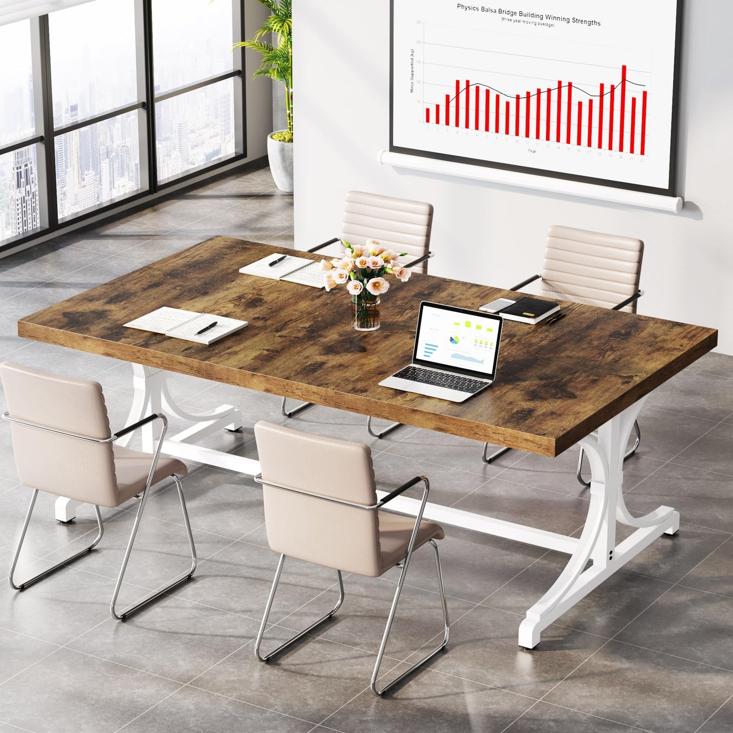 Tribesigns Meeting Seminar Table for 4-6 People, 62.4-Inch Rectangle Conference Table Conference Room Table with Thick Wooden Tabletop and X-Shaped Metal Legs for Home Office, Rustic Brown &  - WoodArtSupply