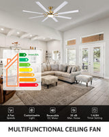 VONLUCE 72 Inch Ceiling Fans with Lights, Large Industrial Ceiling Fan and Remote, 8 Aluminum Blades, 6 Speeds Quiet Reversible DC Motor, Metal Ceiling Fan for Farmhouse Living Room Office, White Gold VONLUCE