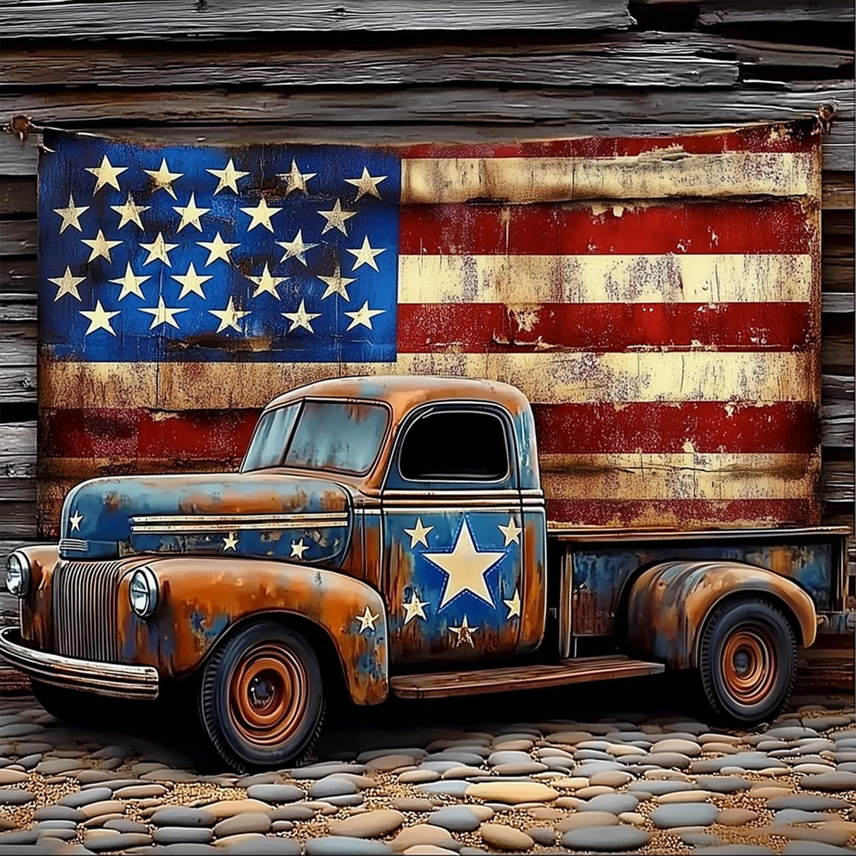 CEOVR Truck Diamond Painting Kits for Adults, American Flag Diamond Art Dots 5D Full Drill DIY Gem Art for Beginner, Adult Crafts Kits Arts and Crafts, Wall Decor for Home Office 12x12in CEOVR