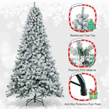 Goplus 9FT Artificial Christmas Tree, Snow Flocked Hinged Pine Tree, Premium PVC Needles/Solid Metal Stand, Xmas Full Tree for Indoor and Outdoor Goplus