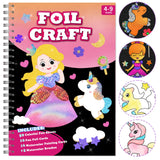 SOOVSY Foil Art Fun & Craft Activity Toys Kit, Foil Animals Crafts Children Fun DIY Creative Toy of The Year, No Mess Art Kits for Kids, Gift for Boys Girls Ages 4, 5, 6, 7, 8, 9 (Princess&Coloring) SOOVSY