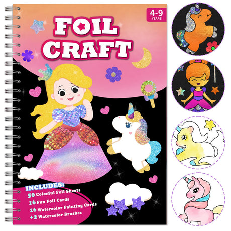 SOOVSY Foil Art Fun & Craft Activity Toys Kit, Foil Animals Crafts Children Fun DIY Creative Toy of The Year, No Mess Art Kits for Kids, Gift for Boys Girls Ages 4, 5, 6, 7, 8, 9 (Princess&Coloring) SOOVSY