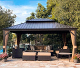 PURPLE LEAF Hardtop Gazebo 12' X 16' Metal Roof with Netting and Curtains Backyard Deck Garden Porch Patio Pavilion Permanent Aluminum Outdoor Metal Canopy PURPLE LEAF