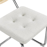 Yaheetech Rattan Dining Chairs Set of 2 Dining Room Chairs Mid Century Modern Kitchen Chairs with Metal Legs and Upholstered Seat for Home Kitchen Living Room, Boucle Fabric, White Yaheetech