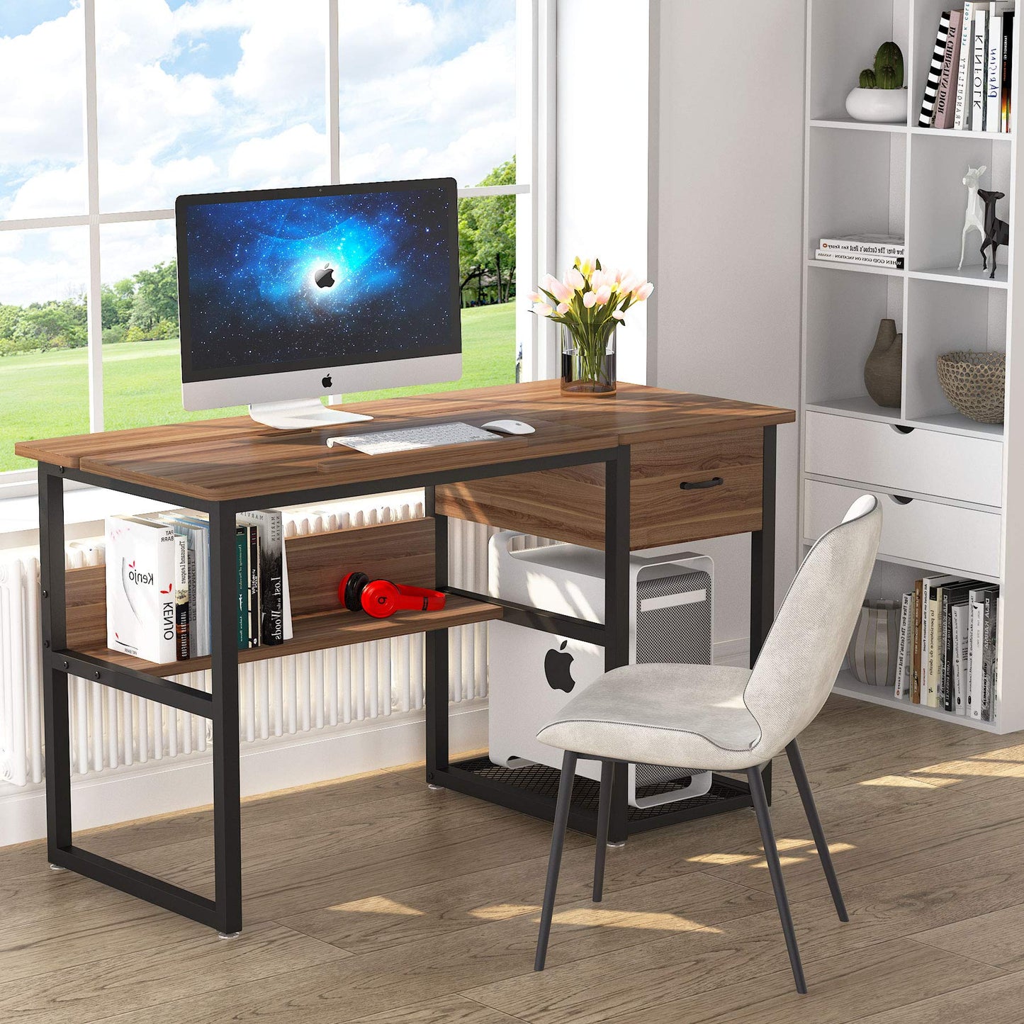 Tribesigns Drafting Table with Storage Drawers, Drawing Computer Desk Artist Craft Table Painting Desk Workstation with Shelves and Tiltable Tabletop for Students, Home Office