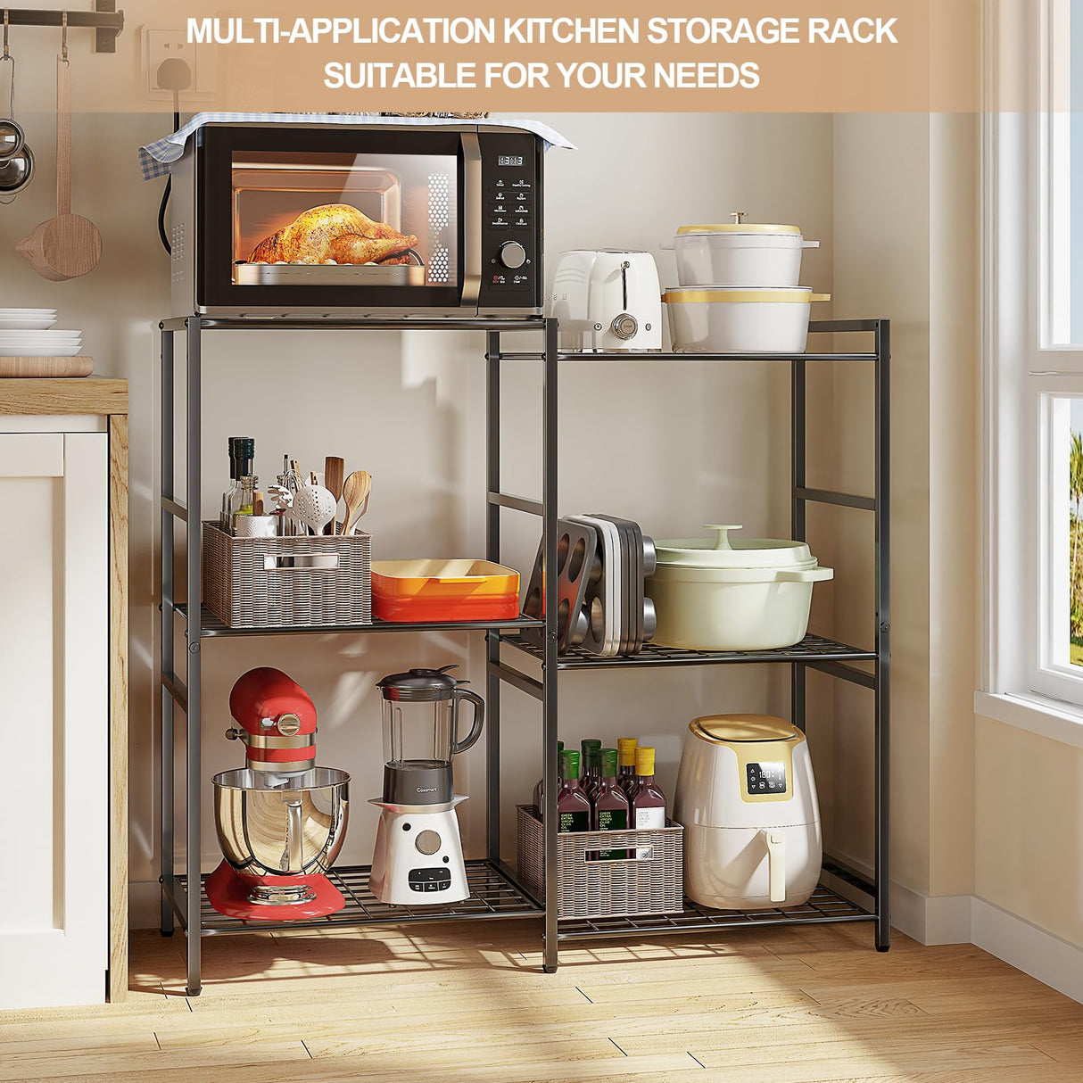 6-Tier Small Garage Shelf, Utility Garage Shelving Units and Storage, Heavy Duty Wire Shelving Metal Storage Shelves, Standing Shelf for Pantry, Laundry Room, Kitchen 34.72"L x 12.63"W x 30.94"H Black 3IngSeagulls