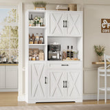 HOSTACK 71" Tall Kitchen Pantry Storage Cabinet, Farmhouse Food Pantry Cabinet with Microwave Stand, Barn Doors Kitchen Hutch Cabinet with Large Drawer and Shelves for Dining Room HOSTACK