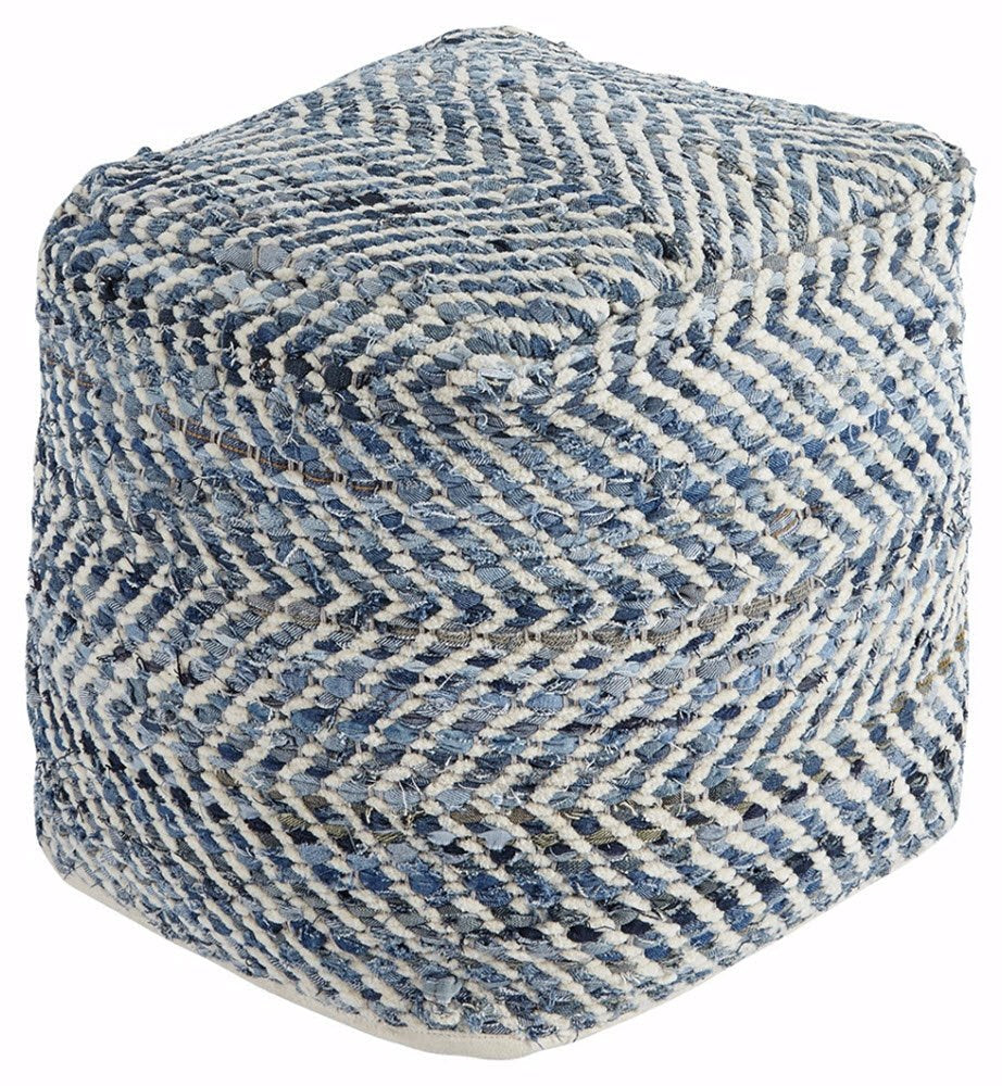 Signature Design by Ashley A1000445 Pouf, Blue & White Signature Design by Ashley