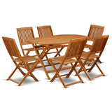 East West Furniture DICM7CWNA Diboll 7 Piece Patio Dining Set Consist of an Oval Outdoor Acacia Wood Table and 6 Folding Side Chairs, 36x60 Inch, Natural Oil East West Furniture