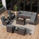 ALAULM 13 Pieces Patio Furniture Set with 2 Swivel Chairs Patio Furniture Outdoor Sectional Sofas with 55000 Gas Fire Pit Patio Conversation Set w/10 Cushions-Grey ALAULM