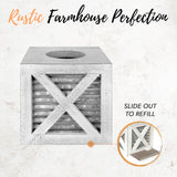 Autumn Alley Barn Door Square Farmhouse Tissue Box Cover in White and Galvanized – Farmhouse Bathroom Accessories – Rustic Bathroom Décor Tissue Holder | Wood Shabby Chic Tissue Box Cover Autumn Alley