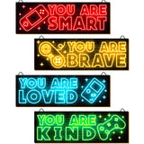 YLOLUL 4pcs Neon Game Art Prints, Wood Wall Art Decor for Boys Room, Gamer Decorations, Inspirational Quote Wall Decor, Modern Home Decor, 12 x 4 Inch, Red YLOLUL