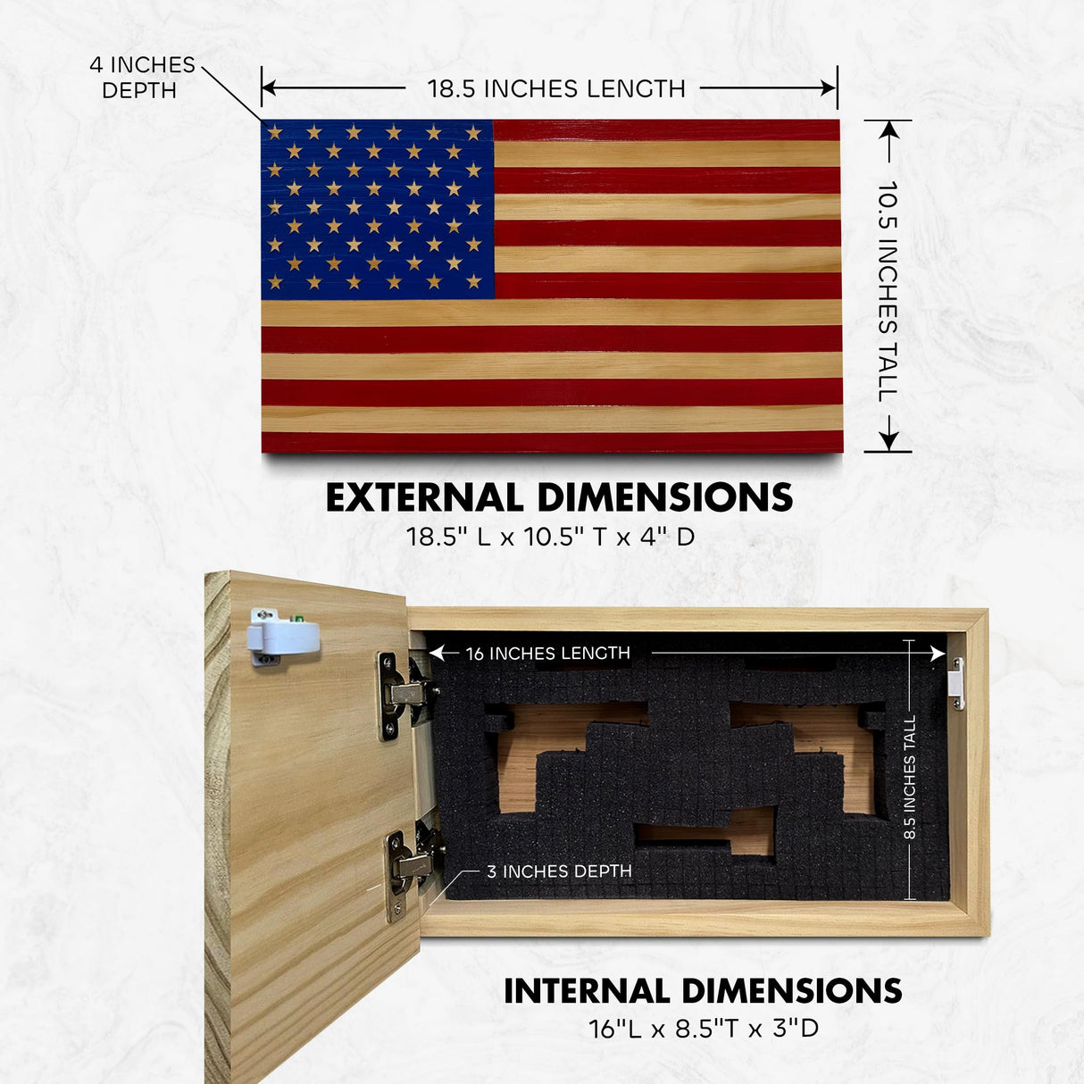 American Flag Hidden Gun Safe - Quick Access Hidden Gun Shelf - Concealment Shelf with Magnetic Lock - Wall Gun Safe for Secure Firearm Storage - Handcrafted In USA by Bellewood Designs (Red & Blue) Bellewood Designs