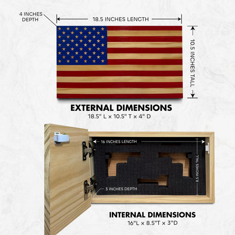 American Flag Hidden Gun Safe - Quick Access Hidden Gun Shelf - Concealment Shelf with Magnetic Lock - Wall Gun Safe for Secure Firearm Storage - Handcrafted In USA by Bellewood Designs (Red & Blue) Bellewood Designs
