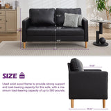 TYBOATLE 57" Small Black Faux Leather Sofa Couches, 3 Piece Living Room Set, Mid-Century Modern Tufted Comfy Loveseat, 2 Seater Office Couch Love Seat for Small Space Bedroom Drom Apartment TYBOATLE