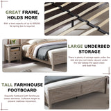 Farmhouse Queen Bed Frame with Bookcase Headboard, Sliding Barn Doors, and Storage in Light Rustic Oak T4TREAM