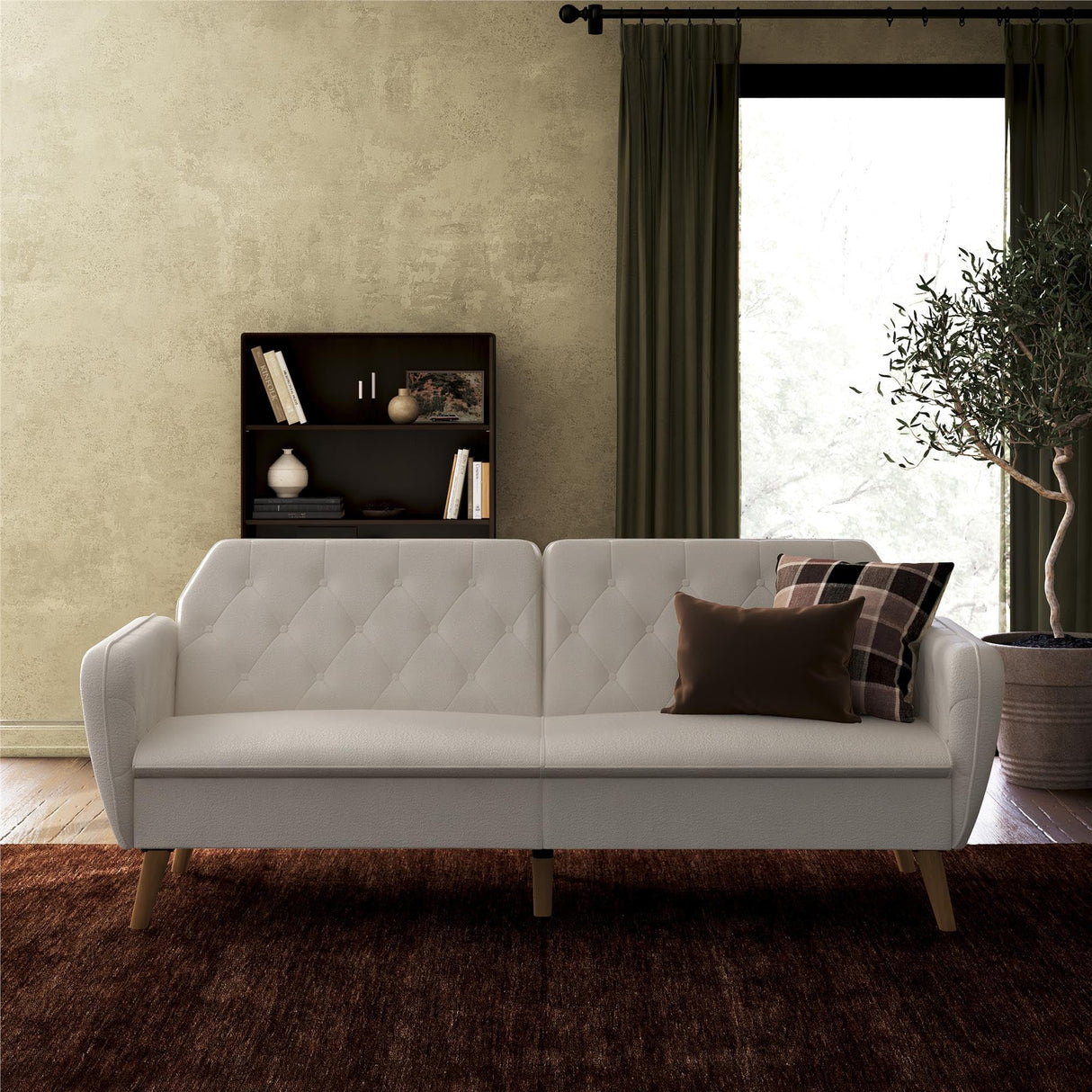 Novogratz Tallulah Memory Foam Futon Couch Bed, Futon Sofa Bed - Ivory Boucle Novogratz