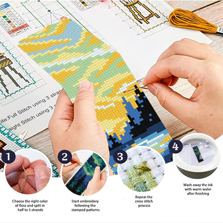 ACRNIGHEET 6PCS Cross Stitch Bookmark Kit for Adult Beginners Landscape Cross Stitch Kits DIY Crossstitch Kits Adult Stamped Bookmark Embroidery Bookmarks Kit with Instructions 8''x2.4'' 11CT ACRNIGHEET
