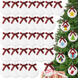 PullCrease 30 Pieces Blank Christmas Ornaments for Crafting, Sublimation Flat Ornaments DIY Matte White Ornaments Buffalo Plaid Bows Hanging Christmas Tree Balls for DIY Crafts (Silver Rope) PullCrease