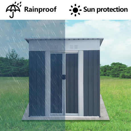 5 x 3 FT Outdoor Storage Shed, Metal Garden Shed with Aluminum Alloy Frame, Tool Shed Outdoor Storage with Lockable Sliding Doors & Vents, Small Storage House Waterproof for Backyard, Lawn, Gray ANTSKU
