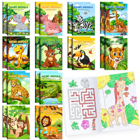 BenLouis 24 Pcs Jungle Safari Mini Coloring Books Kids Zoo Animals Party Favors Small Activity Books Bulk for Kids Wild One Birthday Goodie Bags Stuffers Return Gifts Classroom Travel BenLouis