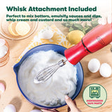 BELLA Immersion Hand Blender, Portable Mixer with Whisk Attachment - Electric Handheld Juicer, Shakes, Baby Food and Smoothie Maker, Stainless Steel, Red BELLA