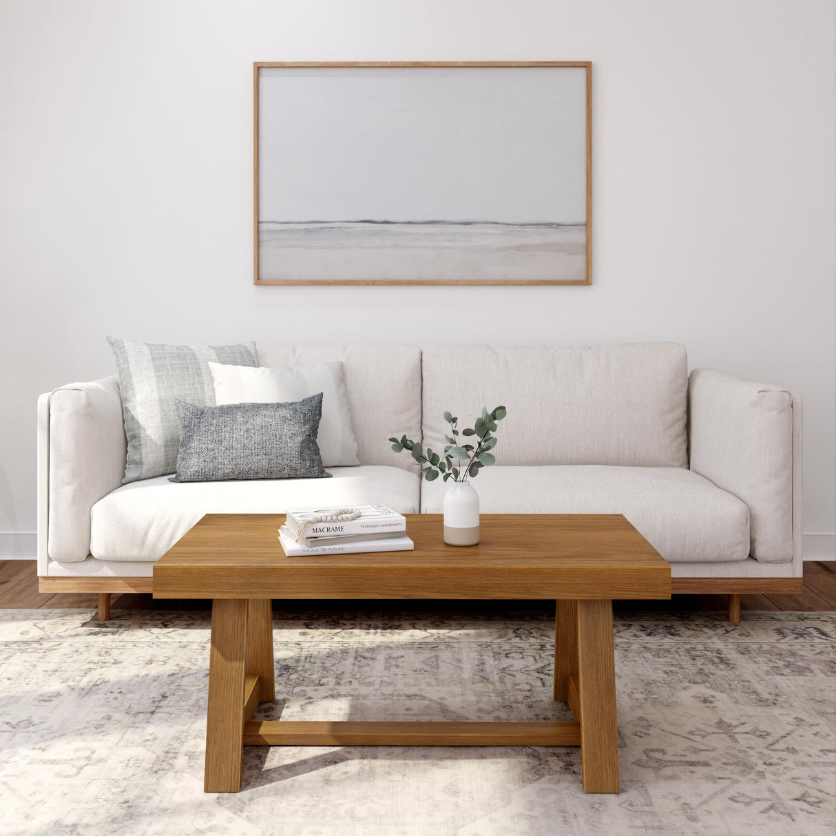 Plank+Beam Classic Rectangular Coffee Table, 40 Inch Farmhouse Coffee Table, Mini Center Tables for Small Spaces, Small Living Space Tea Table, Pecan Wirebrush Plank+Beam