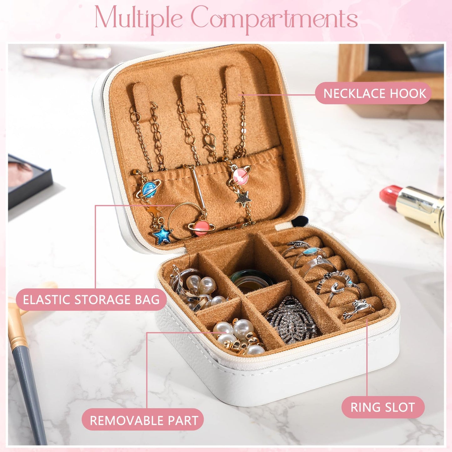 Tondiamo 6 Pcs Sublimation Travel Jewelry Case Small Travel Jewelry Box Portable Jewelry Organizer Mother's Day Travel Gifts(White)