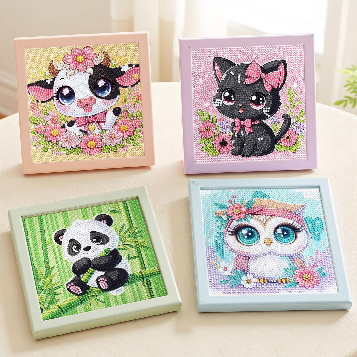 NANZHOO Diamond Art Kits for Kids, 6 Pack 5D Cartoon Diamond Painting Kits for Adults Beginner, Cute Animals DIY Big Gem Art Arts and Crafts for Kid Mosaic Kits for Gift Home Wall Decoration 6X6 inch NANZHOO