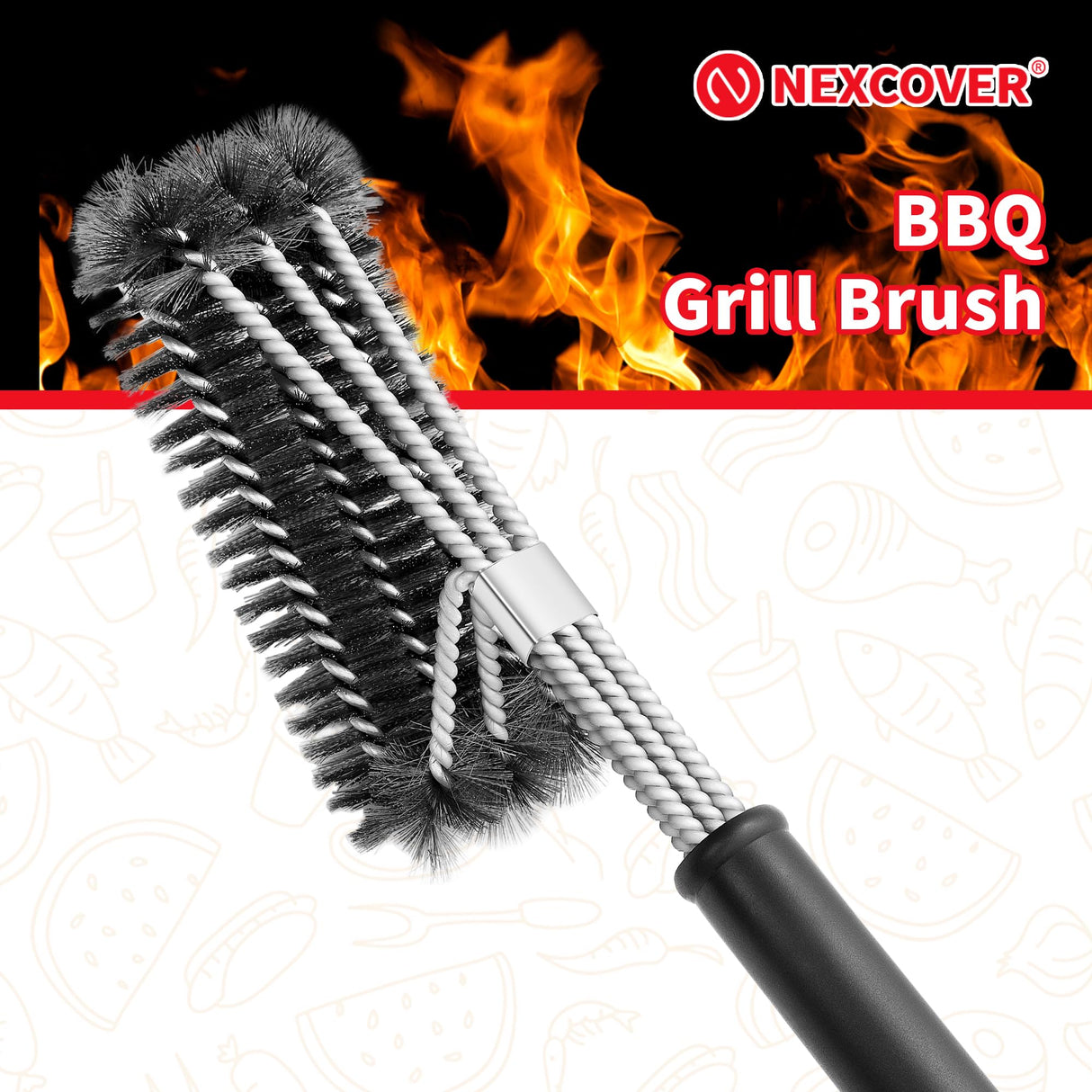 NEXCOVER Grill Brush for Outdoor Grill 18” BBQ Grill Cleaning Brush Stainless Steel Grill Cleaner Barbecue Grilling Accessories for Gas Charbroil Porcelain Grates NEXCOVER