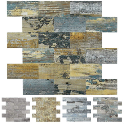 Art3d Peel and Stick Distressed Rustic Wood Panel 5-Pack of 13.5x11.4inches, for Kitchen Backsplash, Bathroom Decoration, Fireplace and Stair Riser Decal, Made of PVC Composite Laminate