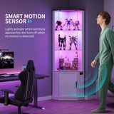 HNEBC 69" Tall Curio Display Cabinet with Glass Door and Movable Shelves,Corner Bookcase with LED Human Sensor Lights,5-Tier RGB Display Case for Collectibles,Bedroom Living Room HNEBC