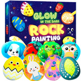 Hiawbon Rock Painting Kit, Glow in The Dark Rock Kit, Rock Arts and Crafts Kit for DIY, Rock Craft Kit with Paint Supplies, 12 Rocks Craft Kits Art Supplies for Outdoor Activities Hiawbon