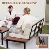 NATURAL EXPRESSIONS Patio Furniture Sets, Metal Outdoor Sectional L Shape Corner Sofa Outdoor Couch with Detachable Backrest,3 Fauxwood Tables,Black Frame,Beige Olefin Cushions for Yard,Garden NATURAL EXPRESSIONS